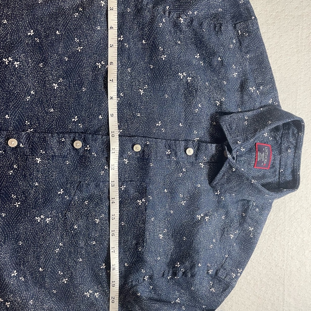 UNTUCKit Slim fit Medium Navy short sleeve button down 100% Linen small print - Picture 5 of 9